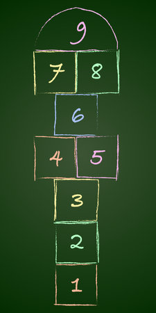 Children street game and playground hopscotch game flat vector illustration.のイラスト素材