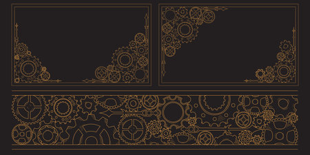 Hand-drawn colorful cogwheel gear frame, border, and corner in doodle sketch style, capturing the concept of teamwork and business progress.のイラスト素材