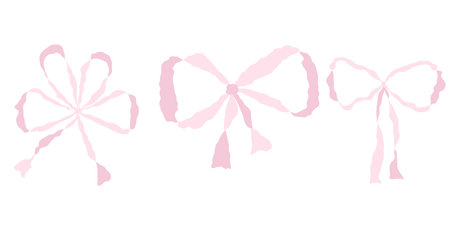 Set of coquette watercolor pink girly vintage bows. Bow for hair decor flat. Ribbons isolated. Trendy girls accessories. Cute hairstyle elements collectionのイラスト素材
