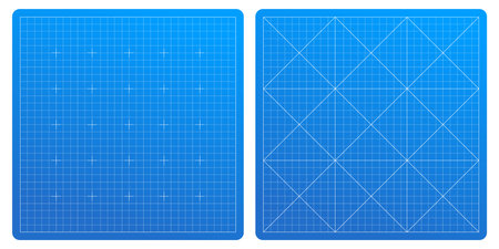Blueprint-style background. Grid paper wireframe for technology, architecture, and education. Metric scale cutting mat design for notes and graphs.のイラスト素材