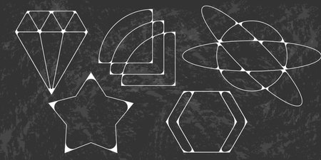 Y2k frames collection. Minimalistic linear frames, arches, elements, geometric shapes and lines. Aesthetic frames for poster design, vector set in modern style.のイラスト素材