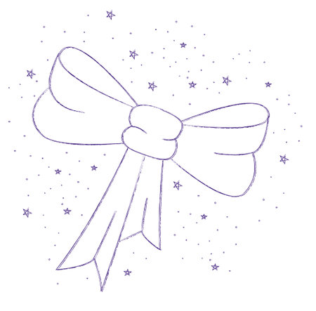 Magic ribbon bow doodle. Fairytale element in sketch style. Hand drawn vector illustration isolated on white backgroundのイラスト素材