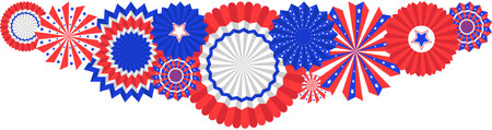 United states patriotic bunting, rosette decoration elements. Bright header for independence day decorationsのイラスト素材