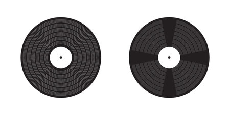 DJ turntable and vinyl record illustration Retro LP music disc icons for vintage party vibe 70s 80s 90s nostalgia Vector isolated artworkのイラスト素材