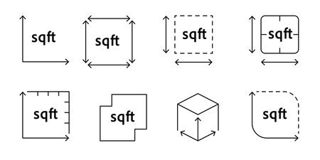 Land area measurement icon with FT2 sign. Square feet symbol for house plan, room layout, or floor dimensions. Vector outline illustrationのイラスト素材