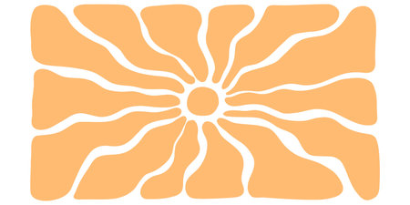Retro sunshine burst vector pattern, wavy stripes and geometric rays in yellow tones. Abstract 70s...