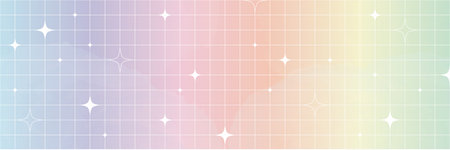 Whimsical starry sky illustration with light clouds gentle glow and geometric grid accents in Y2K...
