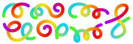 Gradient Line Shapes arranged in flowing ribbon and squiggle curve with abstract three dimensional look. Vector illustration for modern poster design, technology backgroundsのイラスト素材