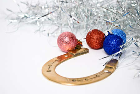 Christmas decoration with balls on white backgroundの写真素材