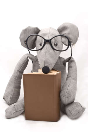 funny mouse with glasses reading a bookの写真素材