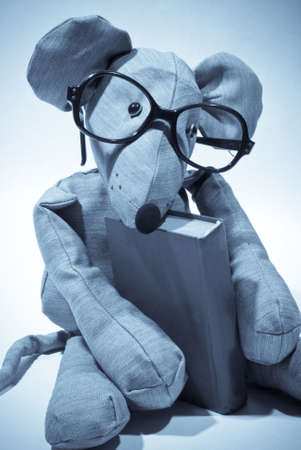 funny mouse with glasses reading a bookの写真素材