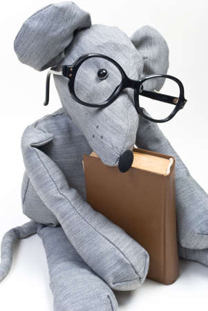 funny mouse with glasses reading a bookの写真素材