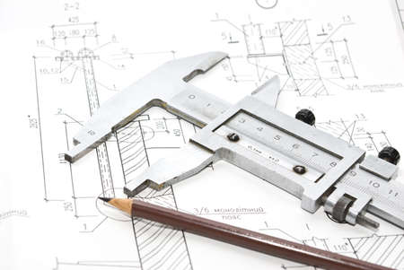  architecture drawings and working toolsの写真素材