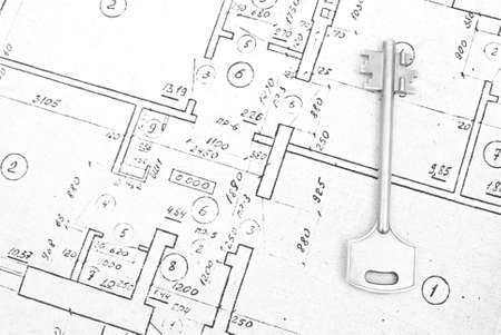  key on a house blueprintsの写真素材