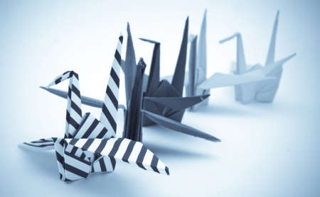  origami birds on a white backgroundの写真素材