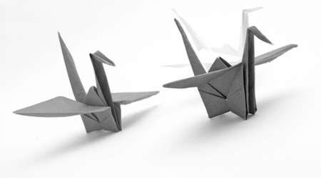  origami birds on a white backgroundの写真素材