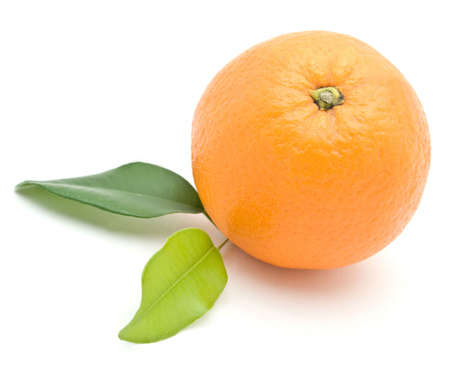 orange with leaves on white backgroundの写真素材