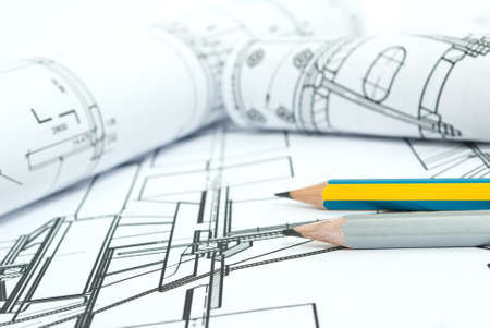 Drawings and various toolsの写真素材
