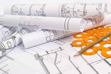 Drawings and various toolsの写真素材