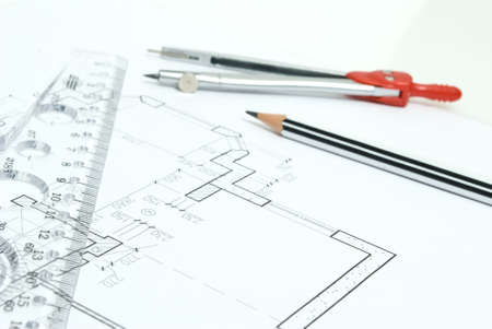 Drawings and various toolsの写真素材