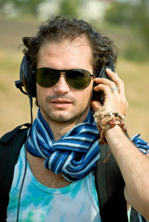 Teenager listening to musicの写真素材