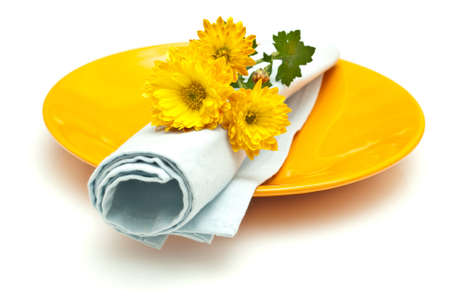 Table setting with flowersの写真素材