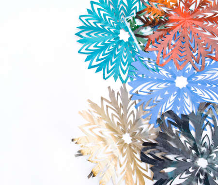 Paper snowflakes on the white backgroundの写真素材