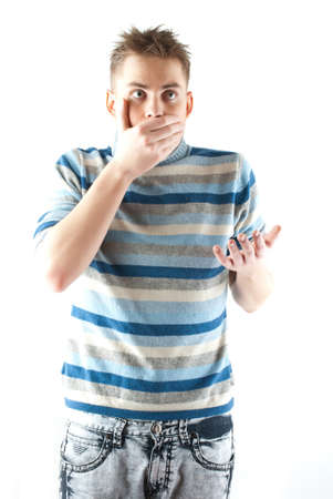 Stress.Funny image of young man.の写真素材