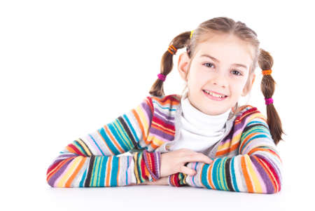 Adorable little girl isolated on white backgroundの写真素材