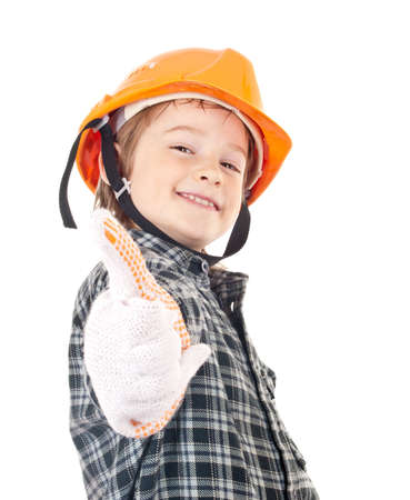 Child constructor with thumbs upの写真素材