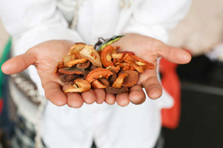 Hands with dried fruits の写真素材