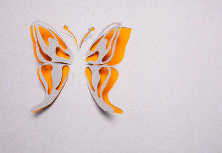 Image of abstract yellow butterfly handmade.Eco background.の写真素材
