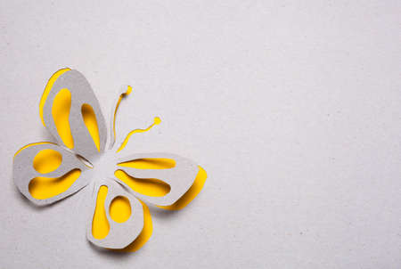 Image of abstract yellow butterfly handmade.Eco background.の写真素材