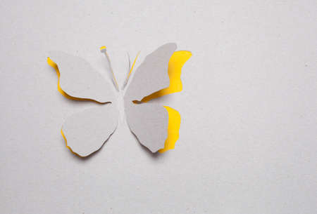 Image of abstract yellow butterfly handmade.Eco background.の写真素材