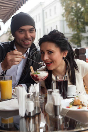 Happy Beautiful couple relaxing on the open airの写真素材