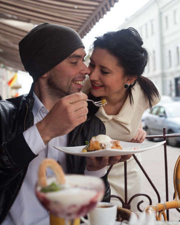 Happy Beautiful couple relaxing on the open airの写真素材