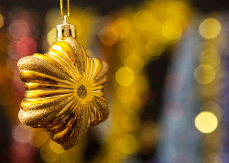 Christmas decoration against lights blurred backgroundの写真素材