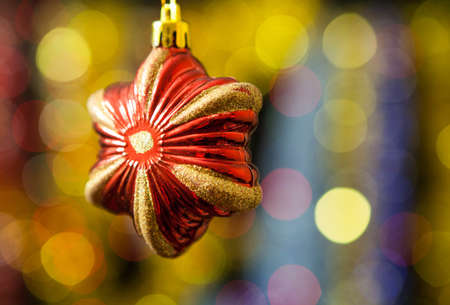 Christmas decoration against lights blurred backgroundの写真素材