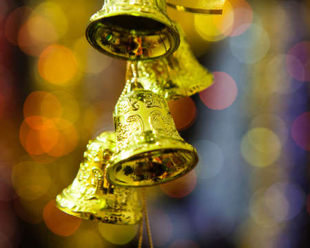 Christmas decoration against lights blurred backgroundの写真素材