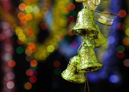 Christmas decoration against lights blurred backgroundの写真素材