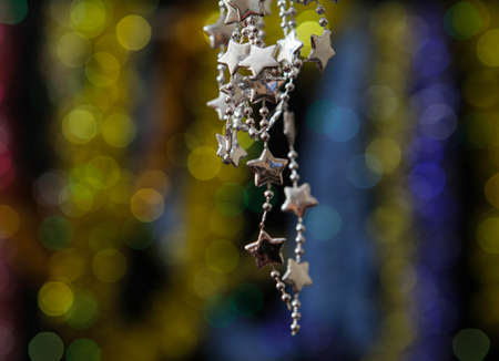 Christmas decoration against lights blurred backgroundの写真素材