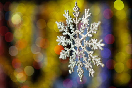 Christmas decoration against lights blurred backgroundの写真素材