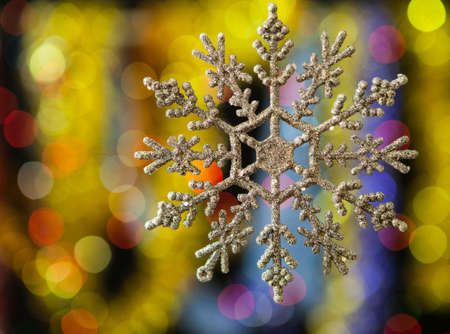 Christmas decoration against lights blurred backgroundの写真素材
