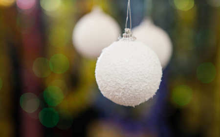 Christmas decoration against lights blurred backgroundの写真素材