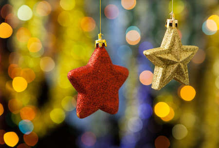 Christmas decoration against lights blurred backgroundの写真素材