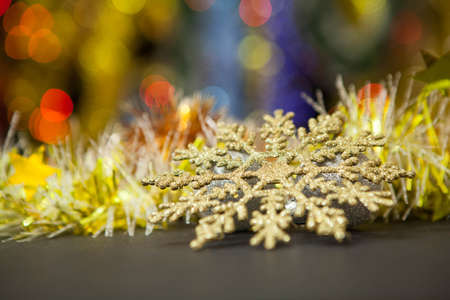 Christmas decoration against lights blurred backgroundの写真素材