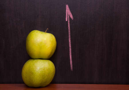 Classroom chalkboard with apples.の写真素材