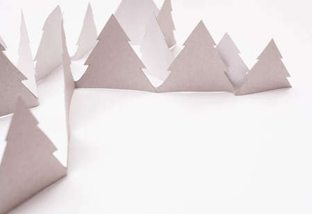 Christmas  white paper trees  on white background.