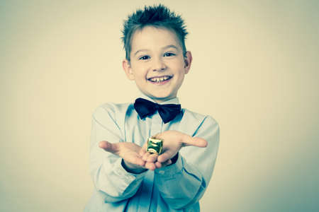 Happy young little boy with  a Gift Boxの写真素材