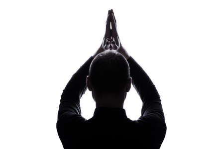 Caucasian business man silhouette on the white backgroundの写真素材